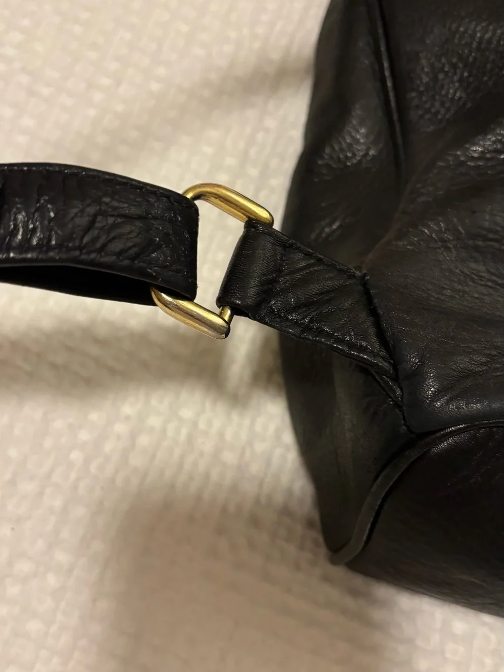 Perlina vintage Black Soft Leather Backpack with Gold Hardware